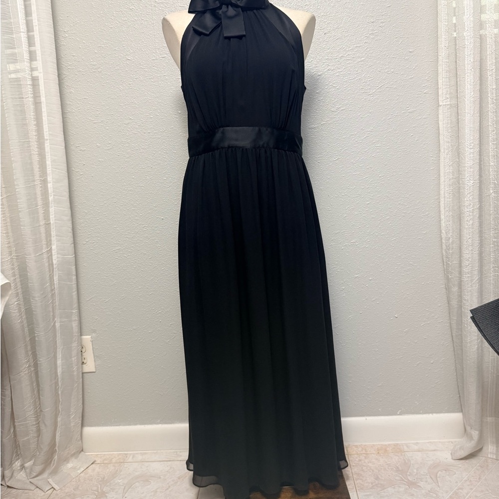 Kate Spade Black 100% Silk Chiffon Halter Gown Dress with Satin Bow - Picture 2 of 12